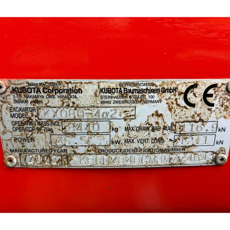 8T Excavator Kubota KX080-4a2 2021